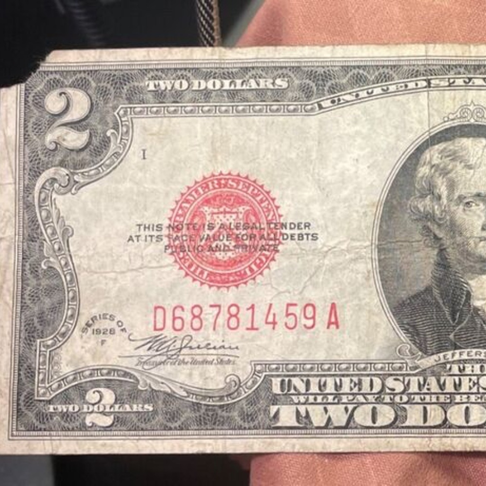 1928 F $2 Two Dollar Bill Red Seal Star Circulated United States Note !